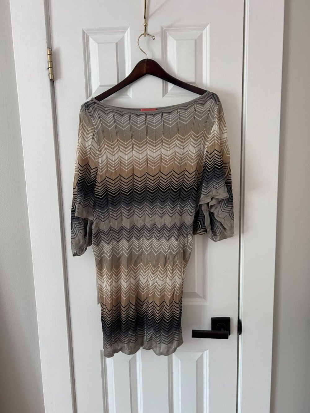 Hale Bob Ombre Chevron Flame Stitch Knit Tunic Sweater Fringe Size S